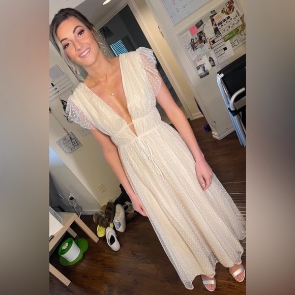 Lulu's Cream Polka Dot Midi Dress - Picture 4 of 11